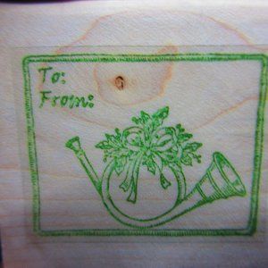 To & From Horn Rubber Wood Mounted Stamp 2.25" X 2.5"